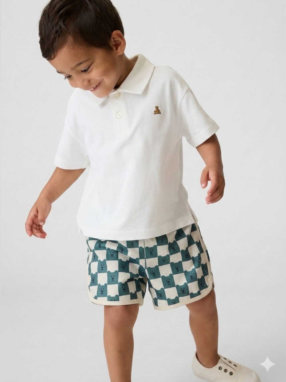Gap Kids Classic Cream Neutral Pique Polo Bear Logo 6-12 Mos🇨🇦